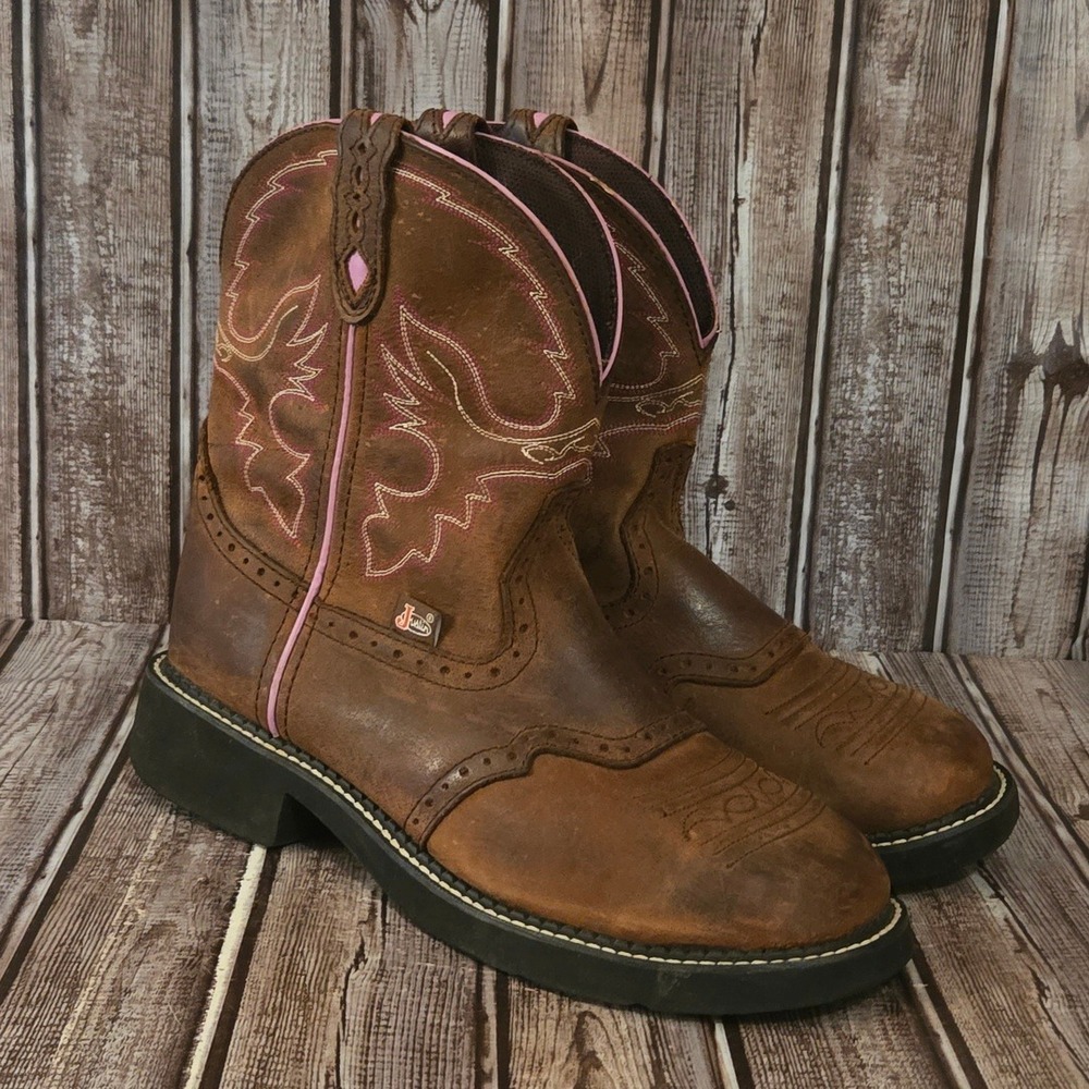 Sz 11 B Womens Justin Gypsy Gemma 8" Brown Pink Western Cowgirl Boots L9903